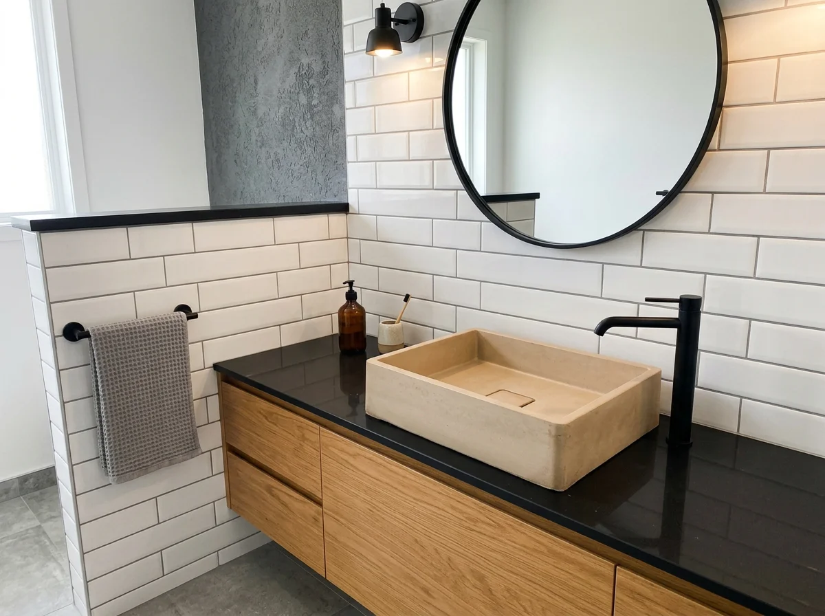 Bacha de concreto manteca rectangular para baño minimalista - Casa Jota
