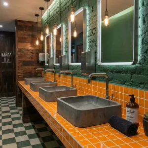 Bachas de concreto modernas para baño comercial fabricadas a medida - Casa Jota